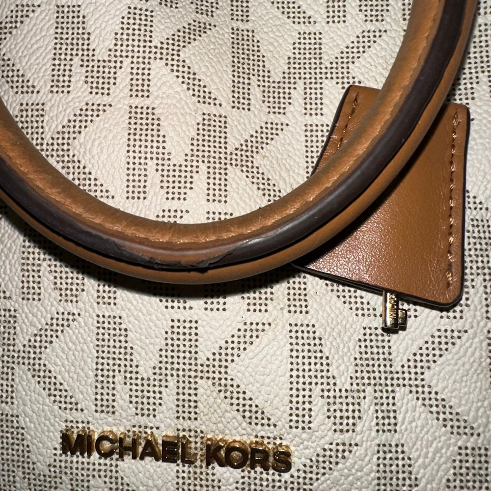 Michael Kors Monogram Kirby Satchel Bag Beige/Brown Vanilla/Acorn MK Logo Purse - Picture 11 of 16